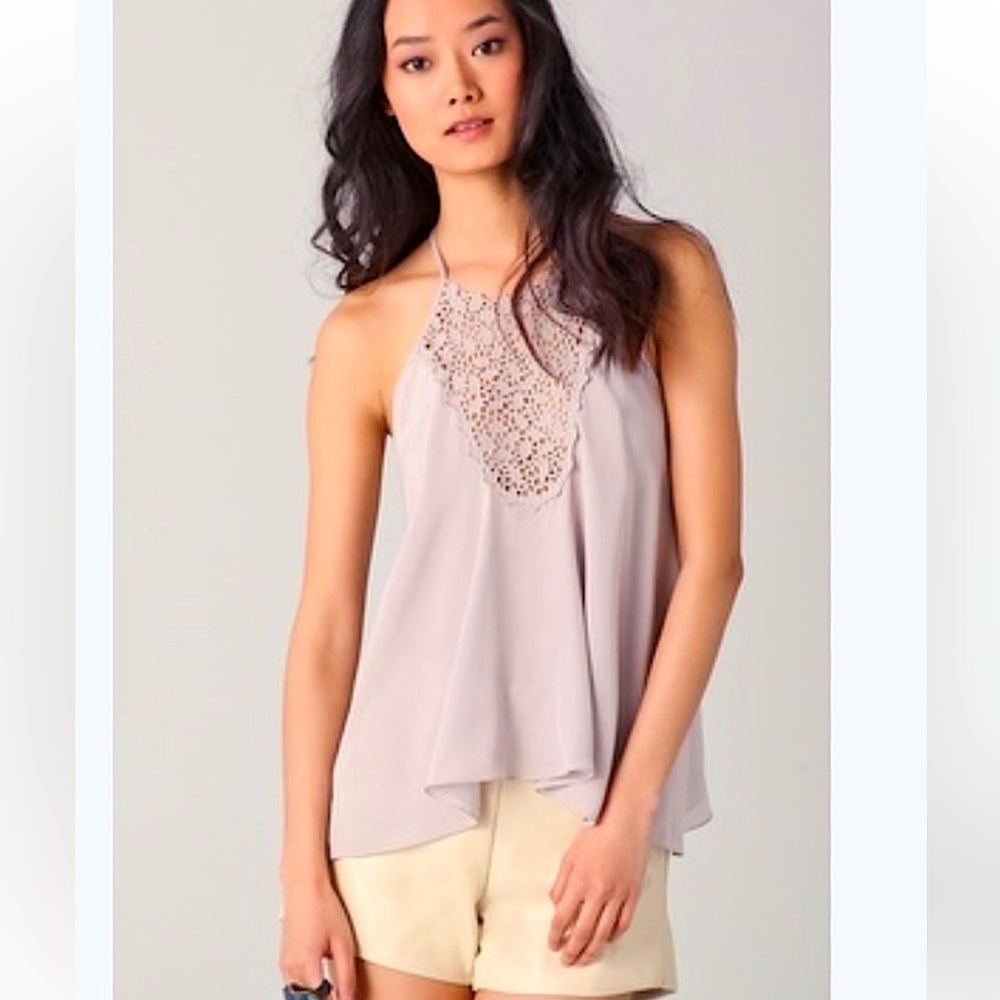 Rebecca Taylor Light Mauve Lace-Inset Halter Camisole